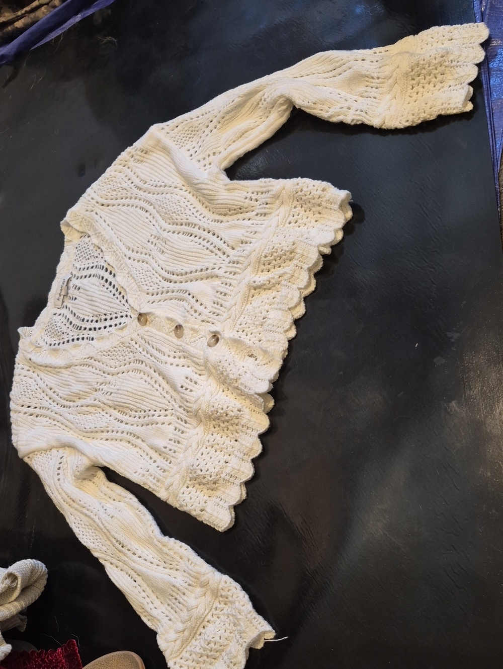 Francesca's Collections Cream Crochet Button-Front Cardigan
